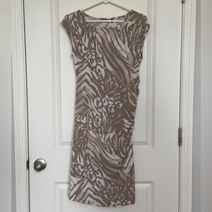 Elegant Tan and White Animal Print Dress